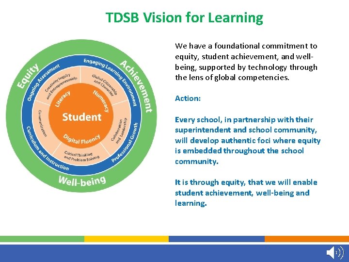 TDSB Vision for Learning We have a foundational commitment to equity, student achievement, and