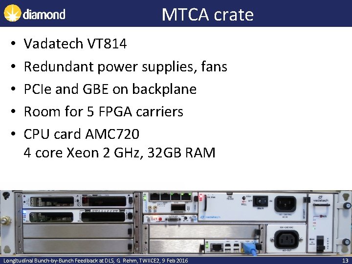 MTCA crate • • • Vadatech VT 814 Redundant power supplies, fans PCIe and