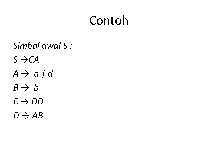 Contoh Simbol awal S : S →CA A→ a|d B→ b C → DD