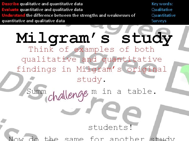 Describe qualitative and quantitative data Evaluate quantitative and qualitative data Understand the difference between