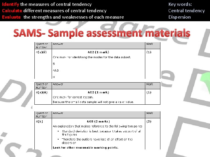 Identify the measures of central tendency Calculate different measures of central tendency Evaluate the