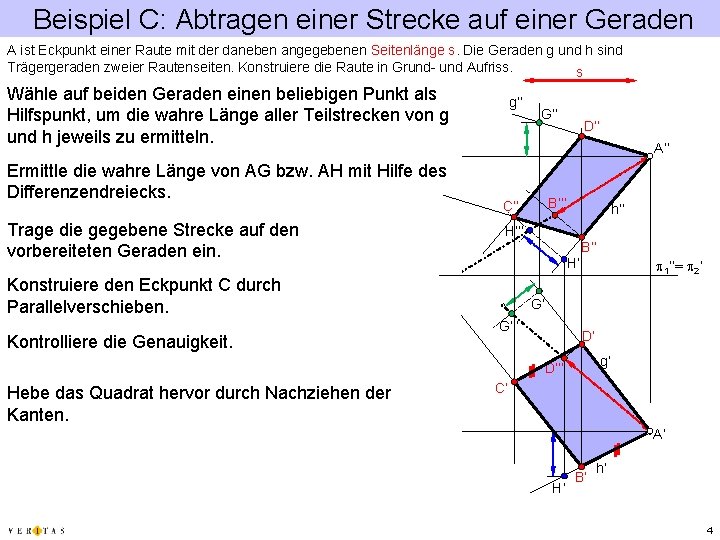 Beispiel C: Abtragen einer Strecke auf einer Geraden A ist Eckpunkt einer Raute mit