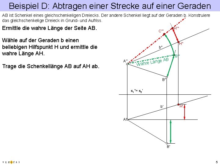 Beispiel D: Abtragen einer Strecke auf einer Geraden AB ist Schenkel eines gleichschenkeligen Dreiecks.