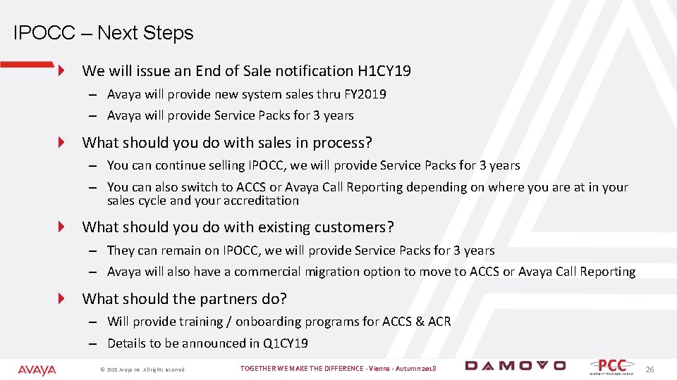 IPOCC – Next Steps 4 We will issue an End of Sale notification H