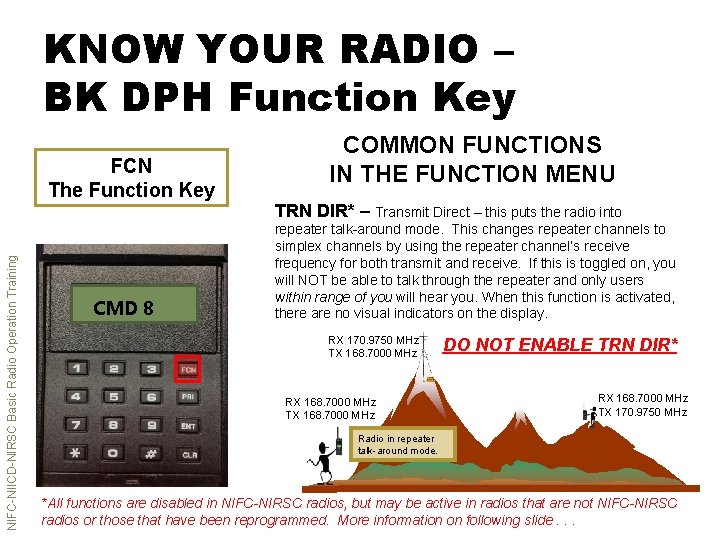 KNOW YOUR RADIO – BK DPH Function Key NIFC-NIICD-NIRSC Basic Radio Operation Training FCN
