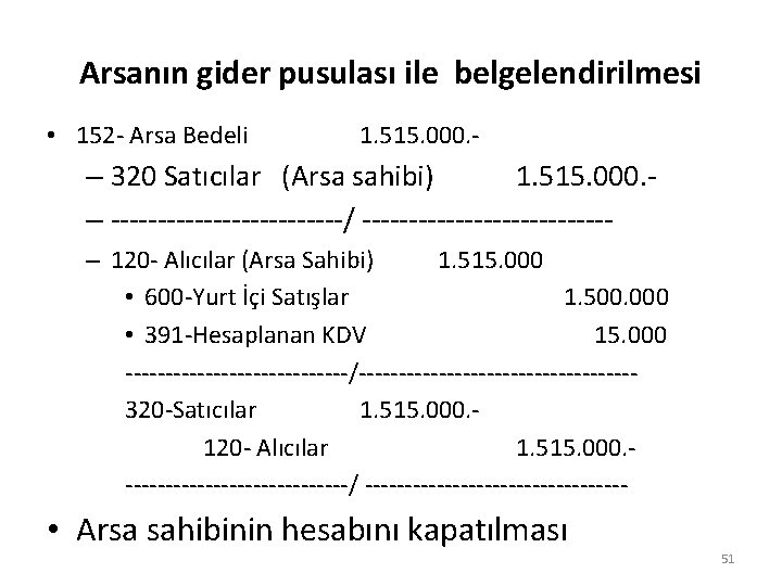 Arsanın gider pusulası ile belgelendirilmesi • 152 - Arsa Bedeli 1. 515. 000. -