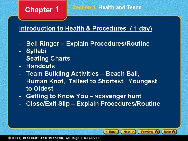 Chapter 1 Section 1 Health and Teens Introduction to Health & Procedures ( 1