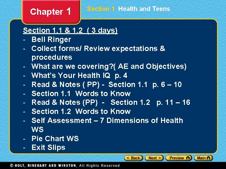 Chapter 1 Section 1 Health and Teens Section 1. 1 & 1. 2 (