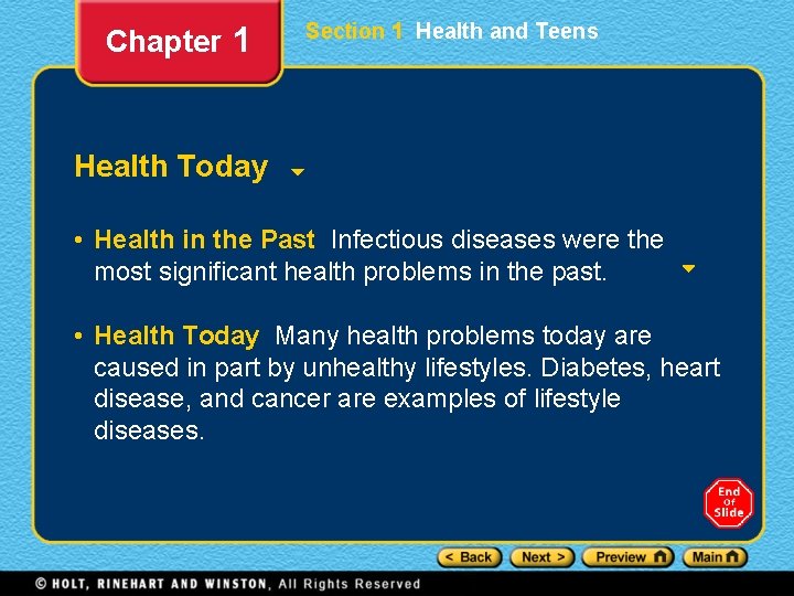 Chapter 1 Section 1 Health and Teens Health Today • Health in the Past