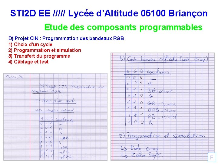 STI 2 D EE ///// Lycée d’Altitude 05100 Briançon Etude des composants programmables D)