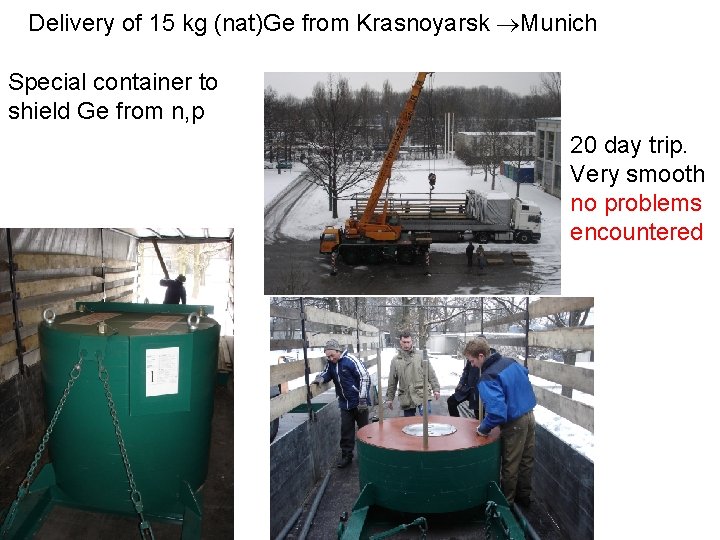 Delivery of 15 kg (nat)Ge from Krasnoyarsk Munich Special container to shield Ge from