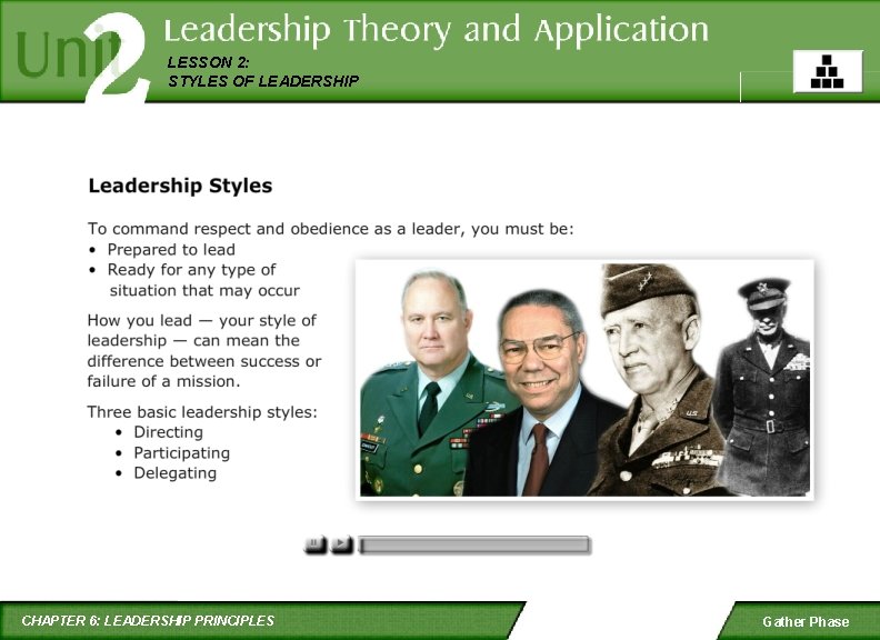 LESSON 2: STYLES OF LEADERSHIP CHAPTER 6: LEADERSHIP PRINCIPLES Gather Phase 