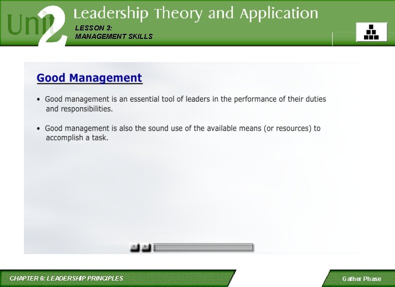 LESSON 3: MANAGEMENT SKILLS CHAPTER 6: LEADERSHIP PRINCIPLES Gather Phase 