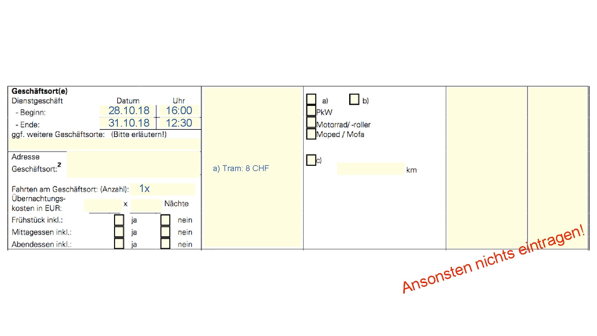 28. 10. 18 31. 10. 18 16: 00 12: 30 a) Tram: 8 CHF