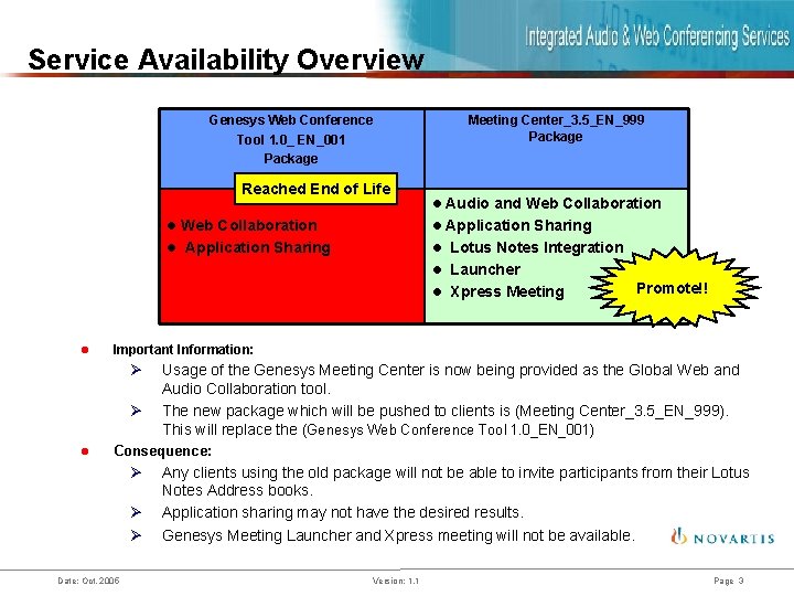 Service Availability Overview Genesys Web Conference Tool 1. 0_ EN_001 Package Reached End of