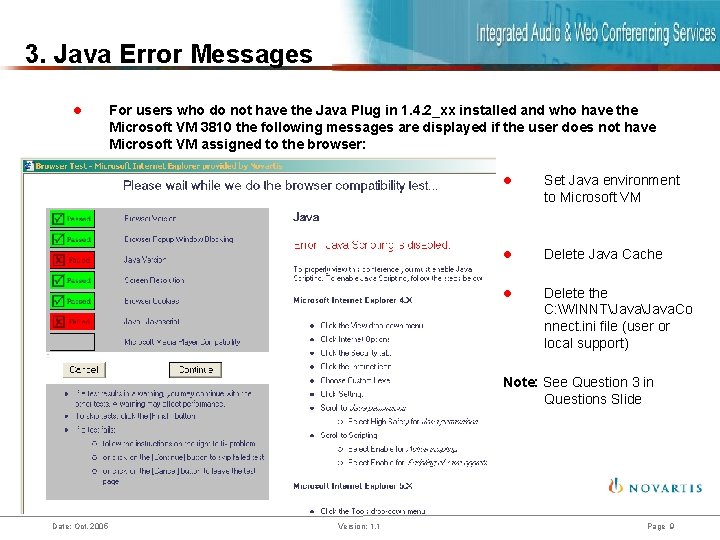 3. Java Error Messages l For users who do not have the Java Plug