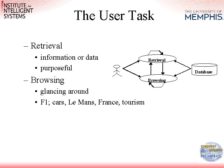 The User Task – Retrieval • information or data • purposeful – Browsing • The User Task – Retrieval • information or data • purposeful – Browsing •