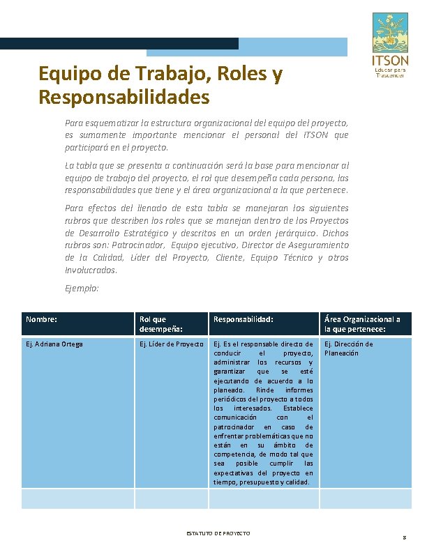 Equipo de Trabajo, Roles y Responsabilidades Para esquematizar la estructura organizacional del equipo del