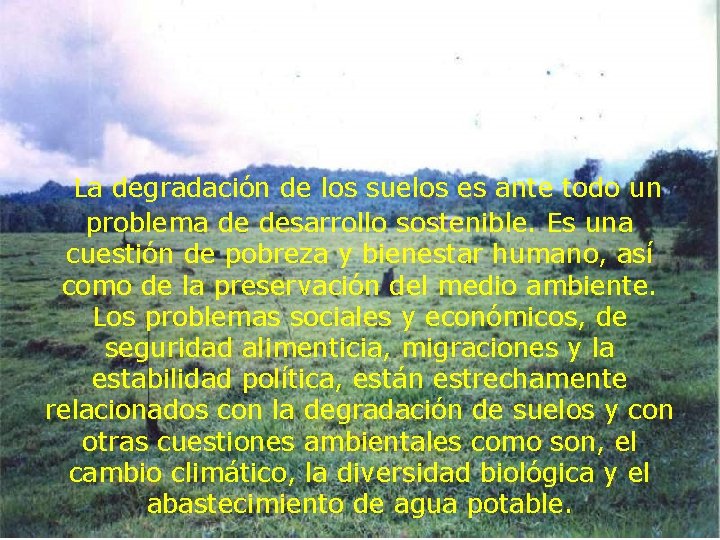 La degradación de los suelos es ante todo un problema de desarrollo sostenible. Es