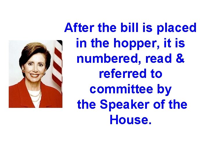 After the bill is placed in the hopper, it is numbered, read & referred