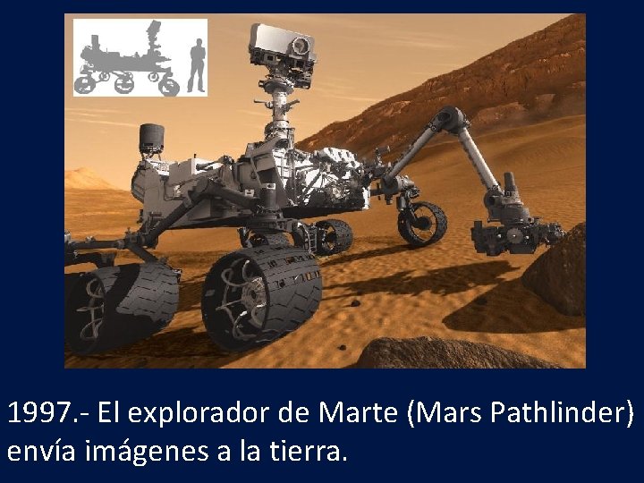 1997. - El explorador de Marte (Mars Pathlinder) envía imágenes a la tierra. 