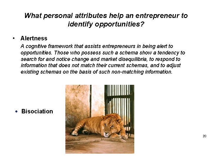 What personal attributes help an entrepreneur to identify opportunities? • Alertness A cognitive framework