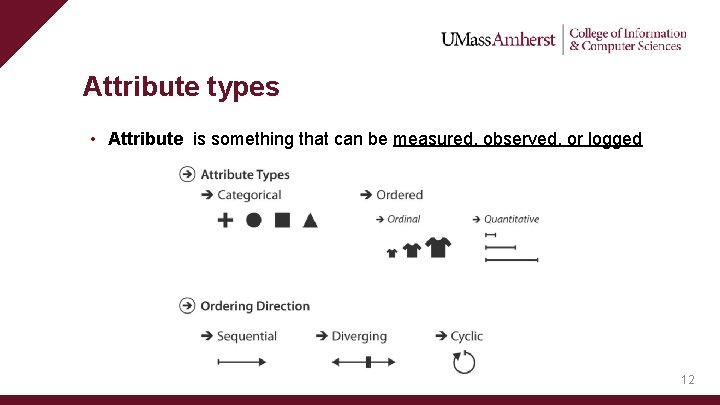 Attribute types • Attribute is something that can be measured, observed, or logged 12