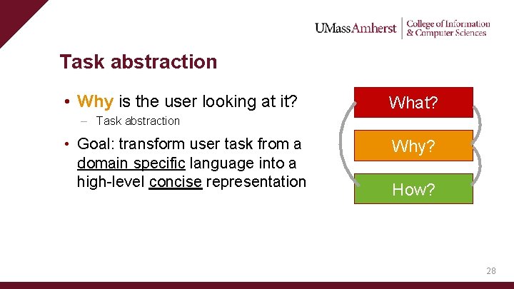 Task abstraction • Why is the user looking at it? What? – Task abstraction