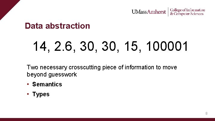 Data abstraction 14, 2. 6, 30, 15, 100001 Two necessary crosscutting piece of information