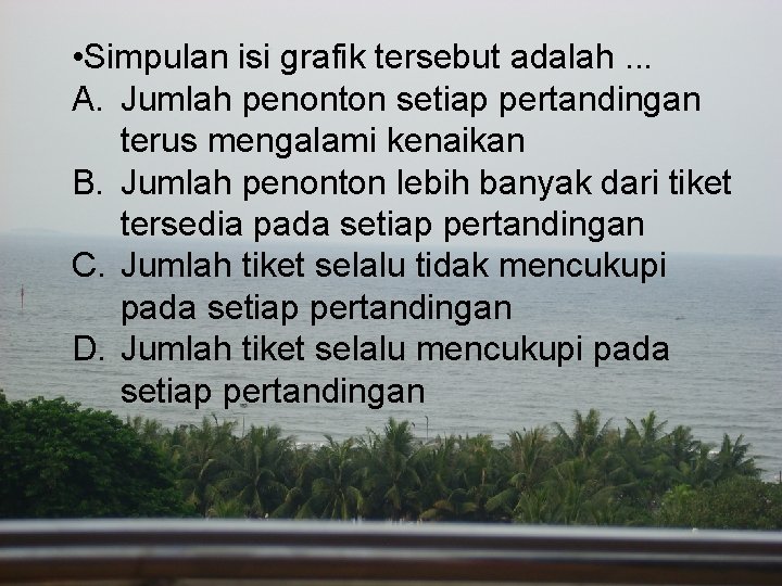  • Simpulan isi grafik tersebut adalah. . . A. Jumlah penonton setiap pertandingan