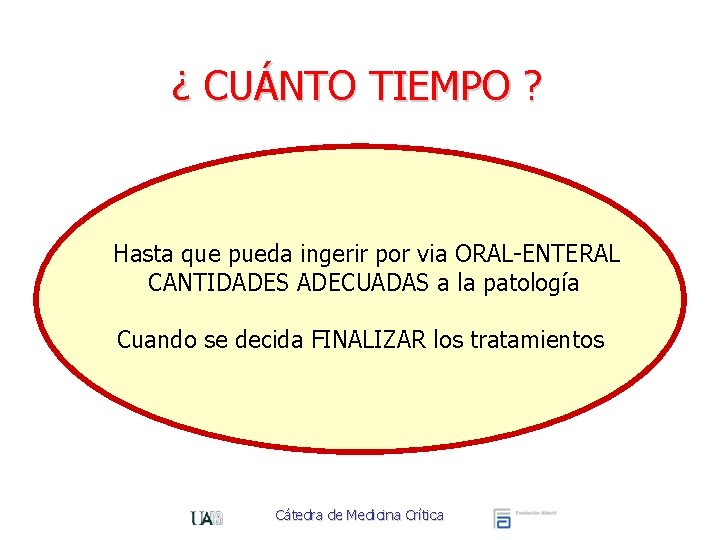 ¿ CUÁNTO TIEMPO ? Hasta que pueda ingerir por via ORAL-ENTERAL CANTIDADES ADECUADAS a