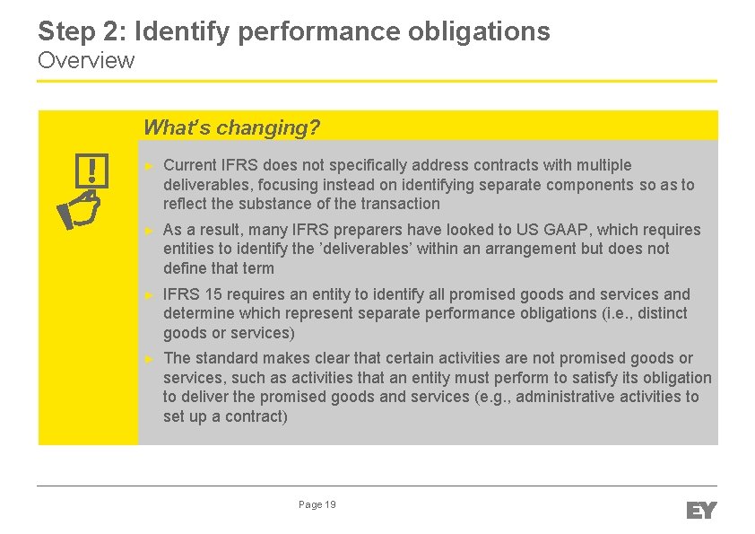 Step 2: Identify performance obligations Overview What’s changing? ► Current IFRS does not specifically