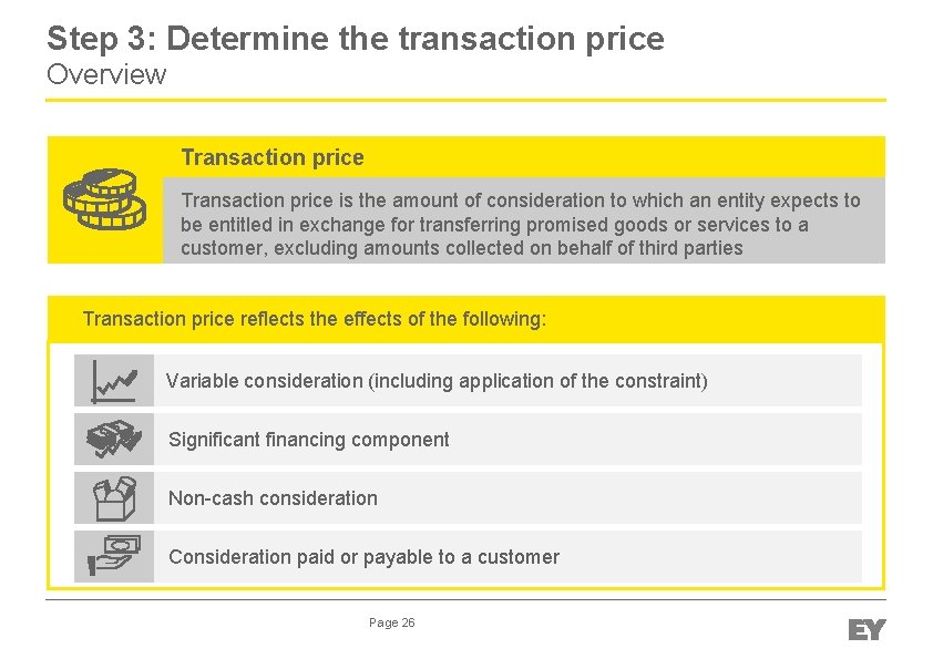Step 3: Determine the transaction price Overview Transaction price is the amount of consideration