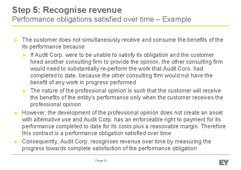 Step 5: Recognise revenue Performance obligations satisfied over time – Example ► ► ►