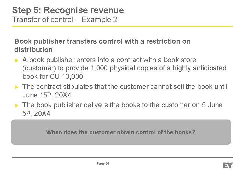 Step 5: Recognise revenue Transfer of control – Example 2 Book publisher transfers control