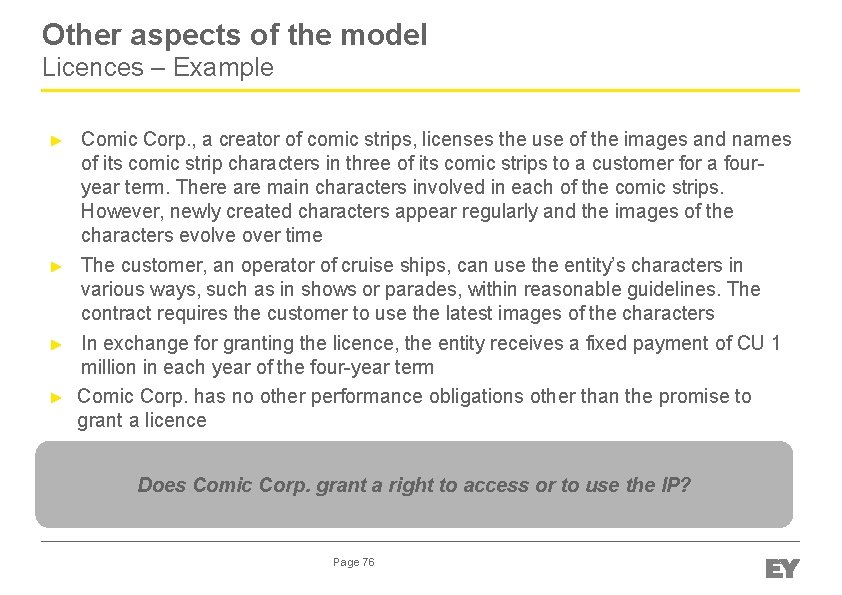 Other aspects of the model Licences – Example ► ► Comic Corp. , a