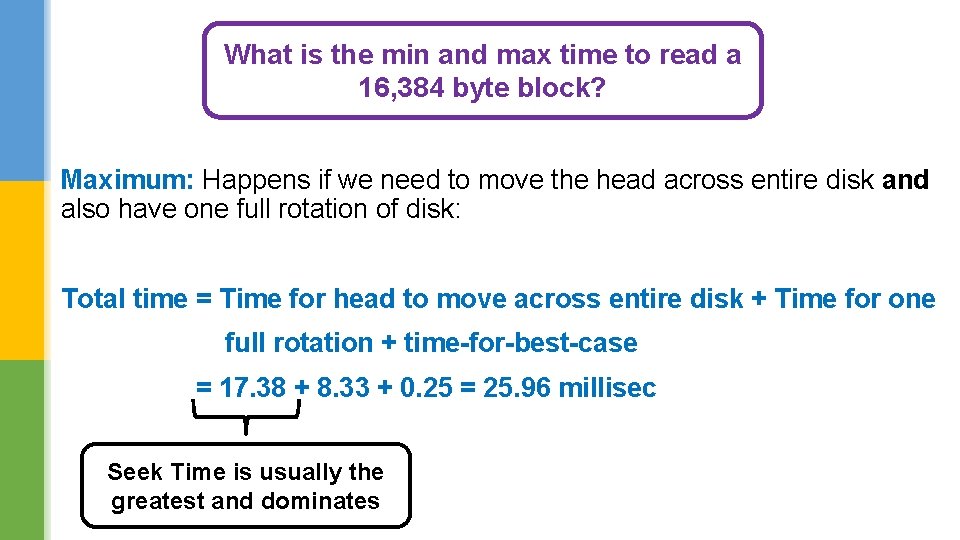 What is the min and max time to read a 16, 384 byte block?