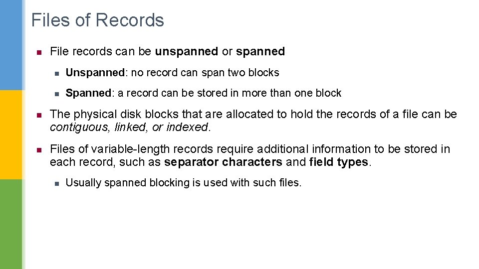 Files of Records n n n File records can be unspanned or spanned n