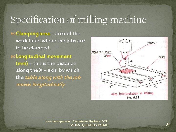 Specification of milling machine Clamping area – area of the work table where the