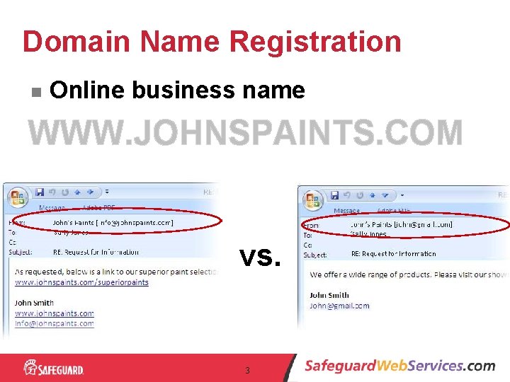 Domain Name Registration n Online business name WWW. JOHNSPAINTS. COM vs. 3 