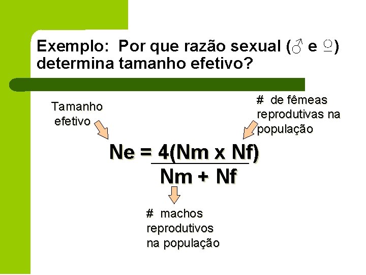 Exemplo: Por que razão sexual (♂ e ♀) determina tamanho efetivo? # de fêmeas