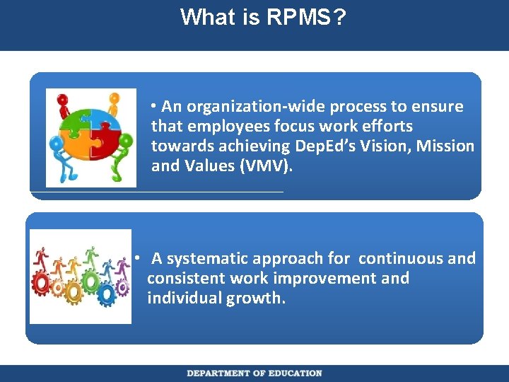 What is RPMS? • An organization-wide process to ensure that employees focus work efforts
