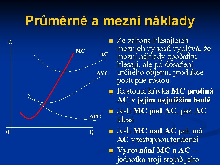 Průměrné a mezní náklady n C MC AC AVC n AFC 0 Q n