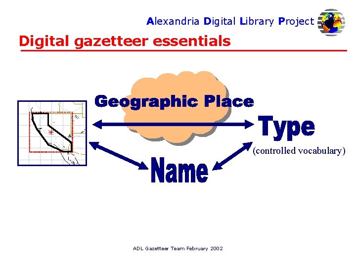 Alexandria Digital Library Project Digital gazetteer essentials (controlled vocabulary) ADL Gazetteer Team February 2002