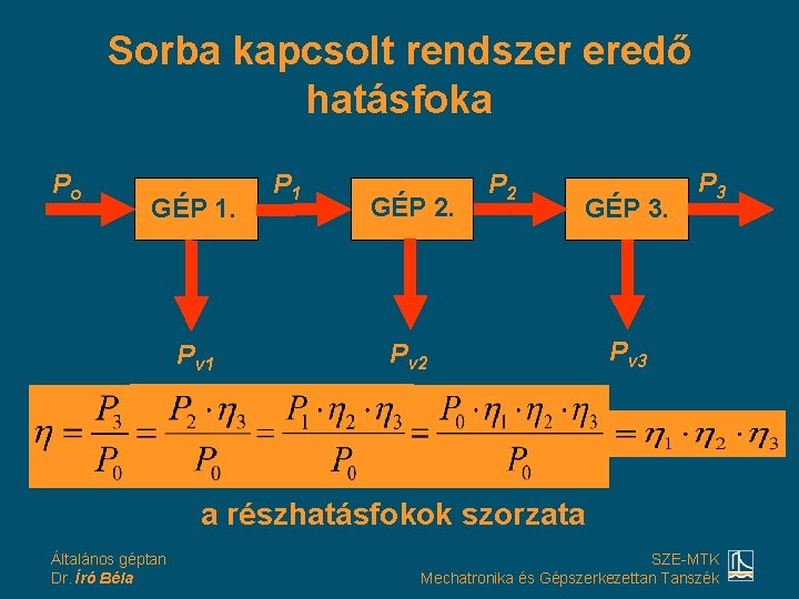 Sorba kapcsolt rendszer eredő hatásfoka Po GÉP 1. Pv 1 P 1 GÉP 2.