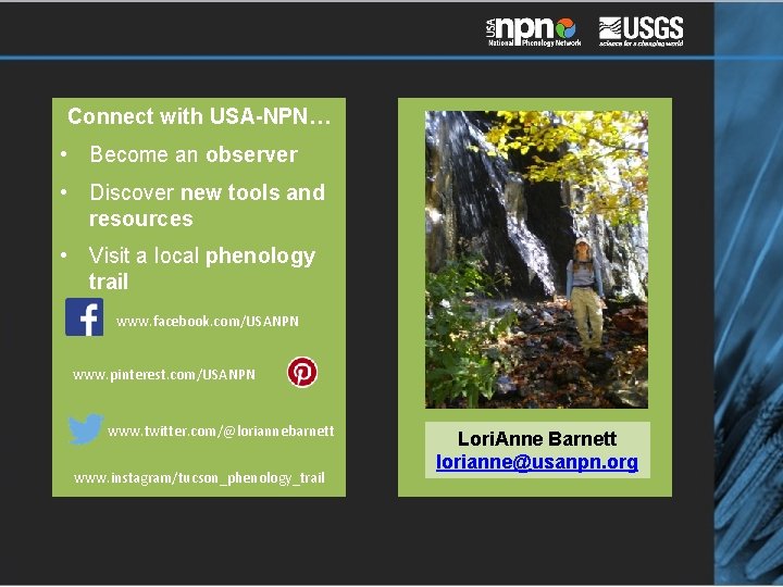 Connect with USA-NPN… • Become an observer • Discover new tools and resources •