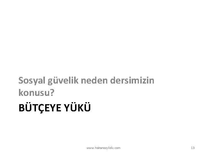 Sosyal güvelik neden dersimizin konusu? BÜTÇEYE YÜKÜ www. hakanozyildiz. com 13 