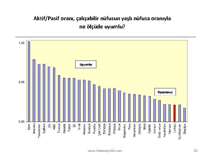 Aktif/Pasif oranı, çalışabilir nüfusun yaşlı nüfusa oranıyla ne ölçüde uyumlu? www. hakanozyildiz. com 55