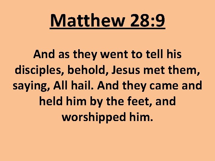 Matthew 28: 9 And as they went to tell his disciples, behold, Jesus met