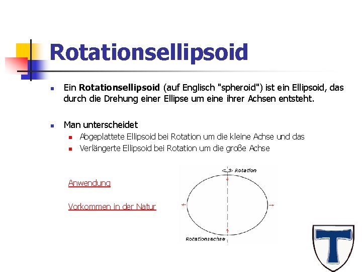 Rotationsellipsoid n n Ein Rotationsellipsoid (auf Englisch "spheroid") ist ein Ellipsoid, das durch die